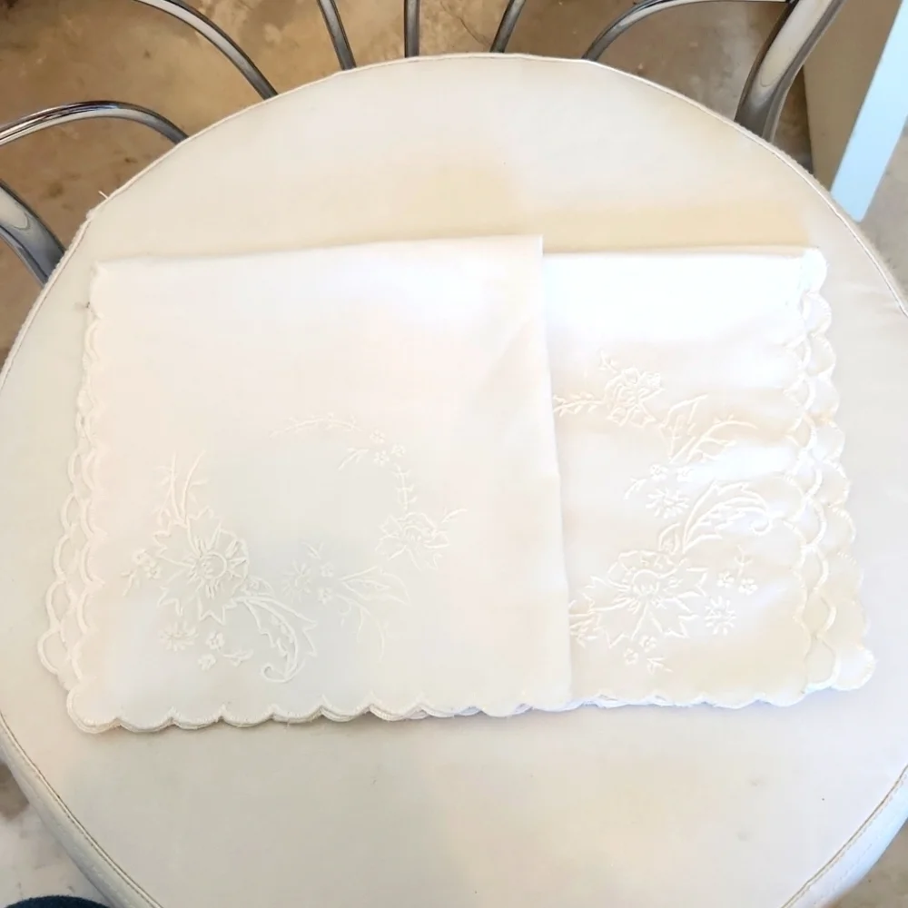 2 Vintage Embroidered Floral Napkins